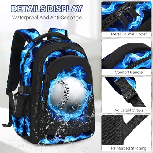 ZHIMEBYE School Backpacks for Boys - 4pcs Baseball Boys Backpacks with Lunch Box Set for Kids Teens Elementary Middle School, 17″ Large Capacity Students Bookbag, Perfect for Travel by ZHIMEBYE - Used condition - Image 3