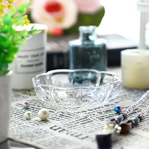 H&D 4.9'' Clear Crystal Jewelry Tray, Flower Shaped Glass Trinket Dish For Rings Earrings Necklaces Bracelet Watch Keys, Birthday Mother's Day Christmas Gift For Women #TOP6