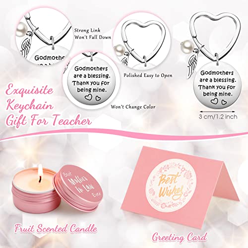 Novel Godmother Gift Set, Thanks For Being My Godmother Spa Tumbler Relaxation Basket Including 20 Oz Insulated Vacuum Mug Tumbler With Lid Straw Brush Godmother Keychain Makeup Bag (Heart) #TOP2