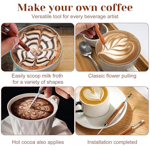 Mabor 2Pcs Latte Art Pen Set, Stainless Steel Coffee Drawing Tool, Double-Ended Barista Accessories for Crafting Professional Espresso Designs for Home & Café Use - Image 4