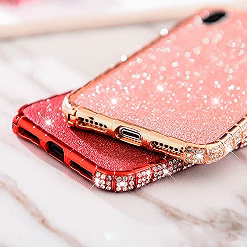 Luvi For Iphone 12 Pro Max Bling Glitter Diamond Case For Women Cute Rhinestone Crystal Sticker Skin Plating Metal Bumper Frame Edge Protective Cover Shiny Sparkle Fashion Luxury Case Rose Gold #TOP3