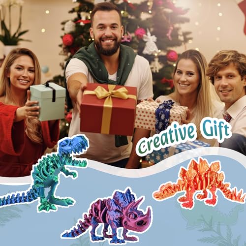 3PCS 3D Printed Dinosaur Skeletons, 3D Printed Dragon Animals Toys Set, T-Rex Triceratops Stegosaurus Fidget Toys Adults Desk, Poseable, Articulated Joints, Easter Basket Stuffers, Home Decor - Image 6