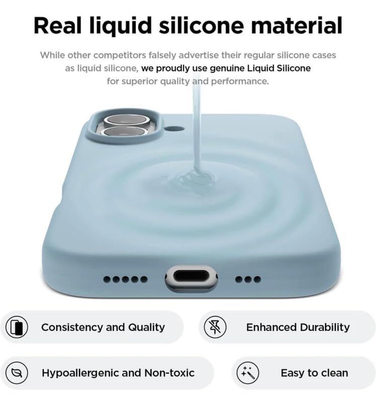 Image of Premium Liquid Silicone Case for iPhone 16 Plus - Slim Full Body Protective Back Cover with Soft Microfiber Lining, Anti-Slip Grip Scratch Resistant Phone Case (Sky Blue)