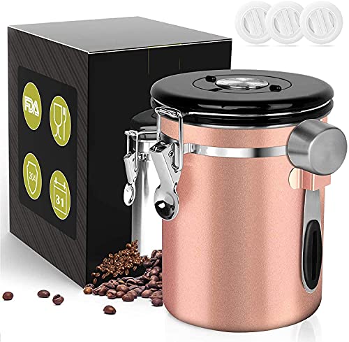 Coffee Canister Airtight 16OZ, Coffee Storage Container Stainless Steel Air Tight Coffee Jar, with extra Coffee Spoon, CO2 Release Valve for Beans, Ground, Tea, Flour, Cereal and Sugar(Rose gold) Coffee Canister Airtight 16OZ, Coffee Storage Container Stainless Steel Air Tight Coffee Jar, with extra Coffee Spoon, CO2 Release Valve for Beans, Ground, Tea, Flour, Cereal and Sugar(Rose gold)