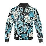 voucong William Morris Leichte Bomberjacke für Herren, leichte Windjacke, Regenmantel für Herren, wasserdicht, Blaugrün, William Morris Teal Flower, XX-Large
