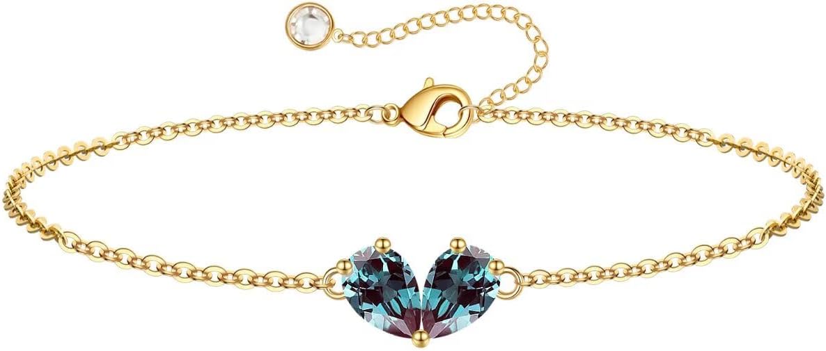 Turandoss Gifts for Women Her Daughter - 6 7 8 9 10 11 12 13 14 15 16 Year Old Girls Birthday Gifts, 14K Dainty Gold Plated Created Birthstone Bracelets for Women Girls Teens Jewelry Gifts
