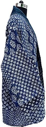 Indigo Patchwork Kantha Gudri Kimono Jacket Kimono Women Wear Quilted Jacket