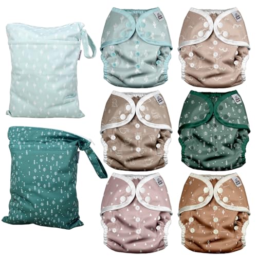 Mama Koala Reusable Adjustable Cloth Diaper Covers Size M,with 2 Pack Waterproof Wet Dry Bags