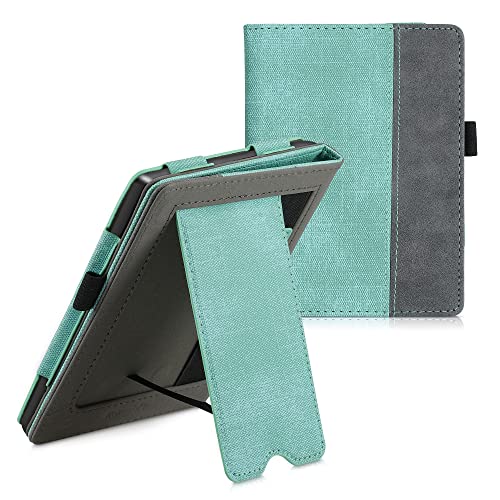 kwmobile Flip Hülle kompatibel mit Kobo Glo HD/Touch 2.0 - Handschlaufe - Cover Mintgrün Dunkelgrau