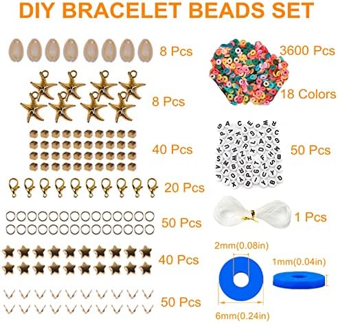 Clay Beads Bracelet Making Kit, 3860Pcs Beads for Jewellery Making, Flat Polymer Clay Beads Refill, Bracelet Making Letter Spacer Beads Set, Colorful Heishi Beads