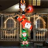 Rocinha 8FT Hanging Christmas Inflatable Outdoor Decoration, Christmas Inflatables Reindeer Pulling Climbing Santa and Falling Elf, Blow Up Christmas Decorations Outdoor Hanging Xmas Decorations