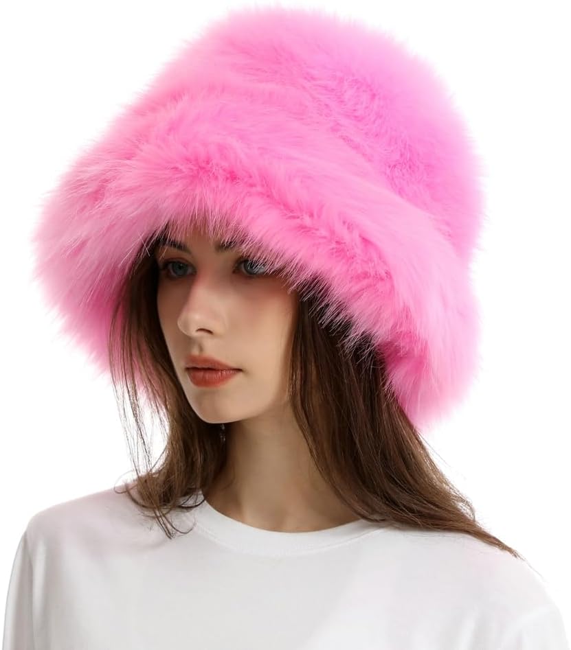 Fuzzy Bucket Hat Y2k Fashion Warm Winter Hat Fluffy Furry Plush Faux Fur Hats Fishing Hat Bucket Hats for Women 2025 - Image 3