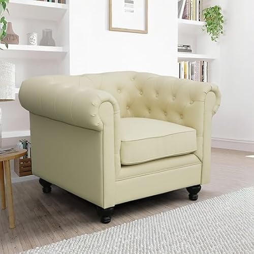 Hertford Chesterfield Faux Leather 1 Seater Sofa In Ivory Hertford Chesterfield Faux Leather 1 Seater Sofa In Ivory