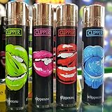 4 x Clipper Lighters Sexy Lips Gas Lighter Rare Refillable Flint Set