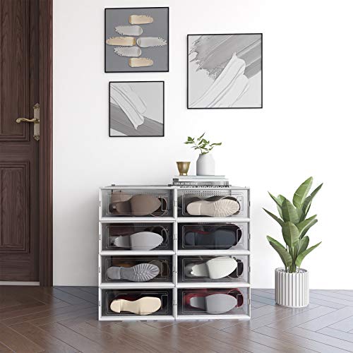 Paranta 4-Piece Boot Shoe Storage Box, Stackable Clear Plastic Shoe Organizer, With Clear Door For Storing Women Shoes 20.5" X 12.5" X 5.5" #TOP6