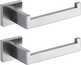 TASTOS Toilet Paper Holder Brushed Nickel 2 Pack, Toilet Tissue Roll Holders Dispenser and Hangers Wall Mounted for Bathroom & Kitchen, Stainless Steel Modern Square Style (Silver)