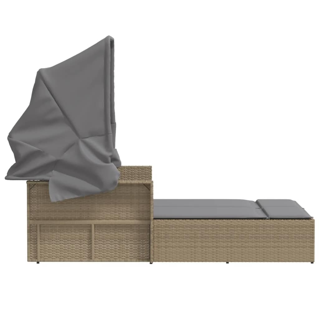 Homgoday Lits de jardin, lit double avec auvent et coussins beige mixte polyrotin, chaises longues, canapé-lit, lit meuble, lit de piscine, chaise longue de jardin w