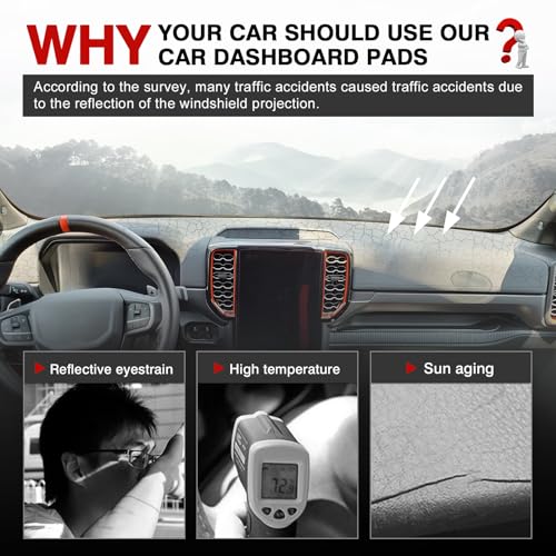 Image of Autorder Dashboard Cover Mat for 2024 2025 2026 Ford Ranger Accessories Dash Cover Upgrade Dash Mat Sunshade Glare UV Rays Protectorver Mat