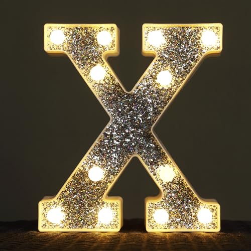 Image of Light Up Letters, Marquee Light Letter for Table Decorations, Glitter Light Up Signs for Prom, Events, or Engagement Party Decor, Featuring Alphabet & Number Lighted Letters, Letter X