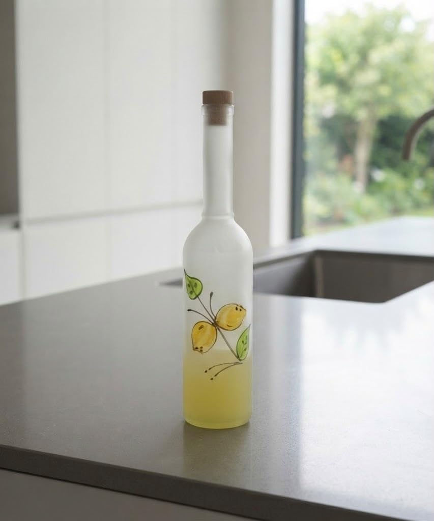 Bottiglia per Liquore Satinata con Decoro Limoni 500 ml | Confezione da 10 pezzi, Altezza 30-31 cm, Finitura opaca satinata, Ideale per Limoncello, Tappo in Sughero