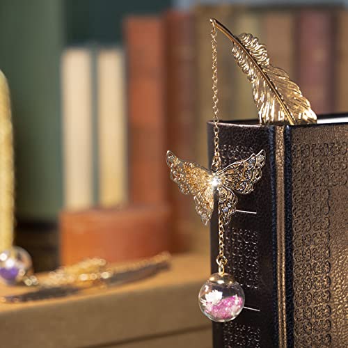 Toirxarn Metal Feather Bookmarks With 3D Butterfly Pendant - Perfect Teacher Appreciation, And Birthday Gift For Women, Her, Mom, Librarian, And Book Lovers - Unique Page Marker #TOP6