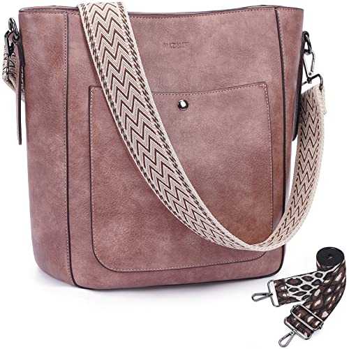 Hkcluf Crossbody Bags For Women,Large Capacity Hobo Handbags Leather Crossbody Bucket Bag With 2Pcs Guitar Strap Shoulder Purse And Handbags For Women(Deep Pink) #TOP16