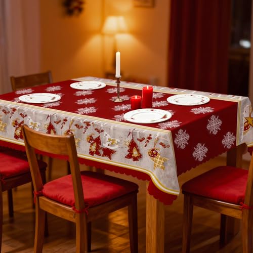 Christmas Table Cloth 150 x 200 cm Decorative Rectangular Xmas Tablecloth Wipe Clean Christmas Snowflakes Table Cover Festive Table Cloth for Christmas Party, Winter Holiday Home Decorations