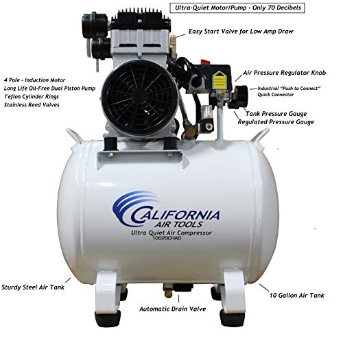 California Air Tools 10020CHAD Ultra Quiet & Oil-Free 2.0 Hp, 10.0 Gal. Steel Tank Air Compressor with Auto Drain Valve - Thumbnail 4