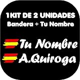 1 TEXTO Y COLOR POR KIT Pegatina Vinilo Bandera España Modelo 3 + tu Nombre - Bici, Casco, Pala De Padel, Monopatín, Coche, Moto, etc. Kit de Dos Vinilos (M2) VINILIN