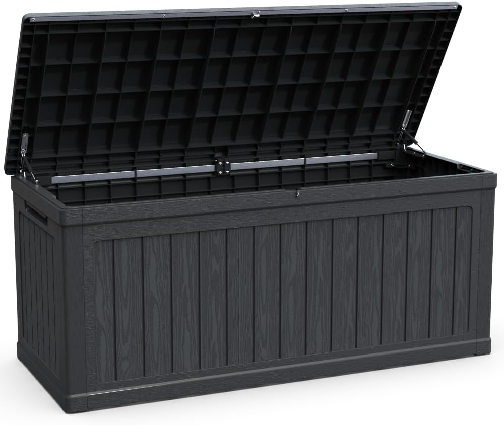 XXL Outdoor Storage Deck Box with 260 Gallon Capacity for Patio Furniture and Garden Tools, Waterproof Resin Construction with Lockable Lid