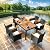 Ampela 7 Pieces Outdoor Patio Dining Set, Wicker Patio Conversation Set with Wooden Table Top and 6 Chairs with Soft Cushions for Deck, Backyard, Garden