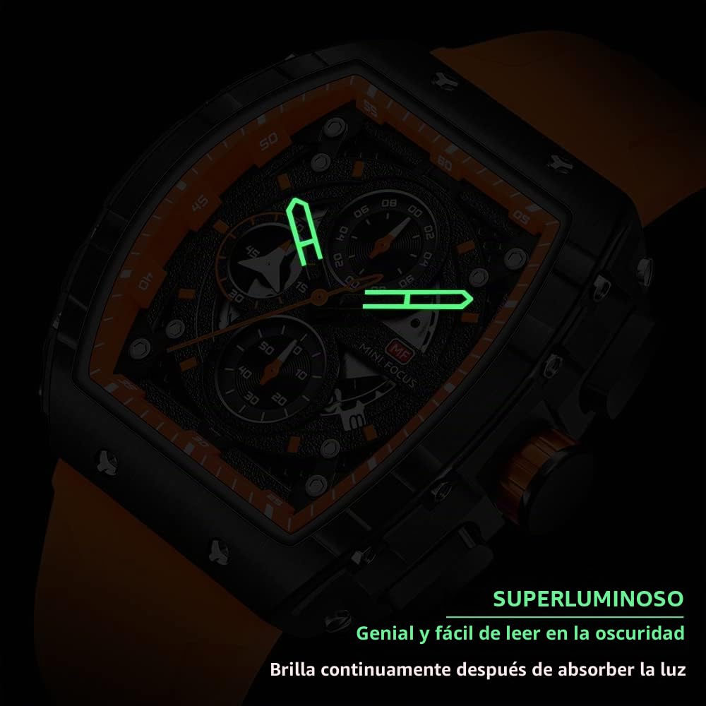 Mini Focus - Reloj de Pulsera Deportivo para Hombre (cronógrafo/Impermeable/Luminoso/Calendario) Correa de Silicona Reloj de Cuarzo para Hombre