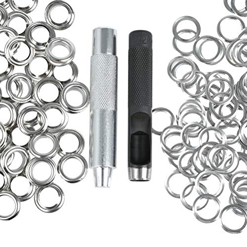 QLOUNI 150 Sets 1/2 Inch Grommet Kit for Tarpaulin, Fabric, Curtains and Craft Making, Tarpaulin Repair Kit with Punch Hole Tool and Fastened Tool (Come with a Plastic Box)