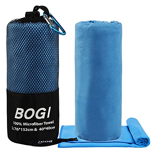 Bogi Microfiber Travel Sports Towel-Quick Dry Towel, Soft Lightweight Microfiber Camping Towel Absorbent Compact Travel Towel For Camping Gym Yoga Swimming Backpacking (L:60''X30''+16''X16''-Blue) #TOP1