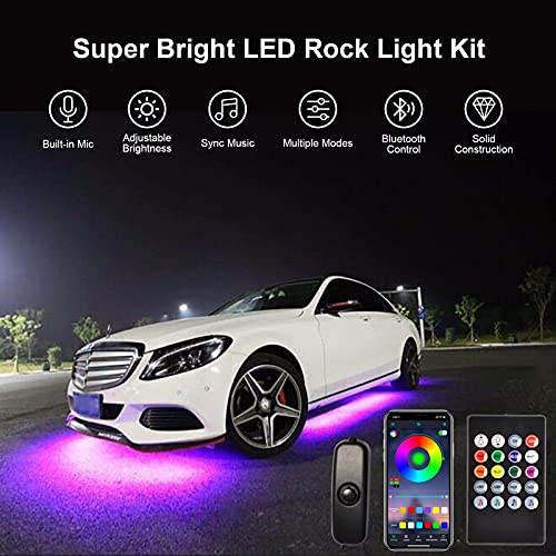 ALEXEX 6pcs LED RGB Rock Light Neon Underglow Kit, Rock Lights for Trucks APP /One-Button Switch/Remote Control Suitable UTV ATV SUV Off-Road Vehicles Water Resistance Luminous Kit, Car Decor