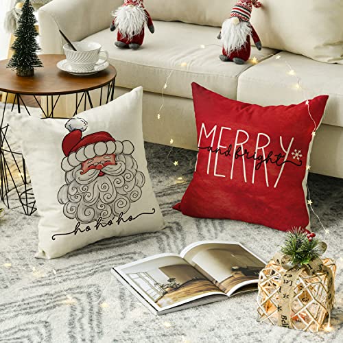 Avoin Colorlife Christmas Blessing Santa Claus Snowman Throw Pillow Covers, 18 X 18 Inch Winter Holiday Cushion Case Decoration For Sofa Couch Set Of 4 #TOP2