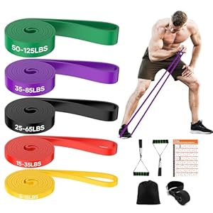 Fokky Fitnessbänder 5 Set, Widerstandsband Resistance Bands Set in 5 Stärke, Fitnessband mit Türanker, 2* Griffen, Tragetasche und Trainingsanleitung, Widerstandsbänder für Crossfit, Yoga, Pilates