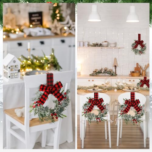 Hoteam 8 Pcs Mini 9 Inch Mini Christmas Cabinet Wreath with Frosted Cedar, Red Berry and Red and Black Check Bows Norfolk Pine Needle Artificial Kitchen Winter Xmas Home Decor Rustic Holiday Garland by Hoteam - Image 3