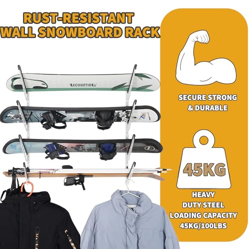 JUSTOOP 4 Board Snowboard Wall Racks, Adjustable Storage Rack for Ski, Surfboard, Wakeboard, Snowboard Wall Mount Display, White - Thumbnail 4
