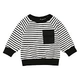 Generisch 2025- Camiseta estampada a rayas de manga larga para niños y niñas, con bolsillo, camisa elástica, Negro , 12-18 meses
