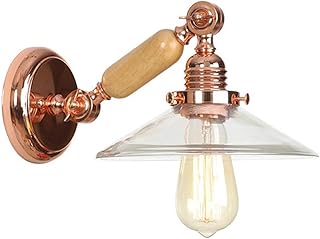 Aplique de pared europeo - Aplique de pared de metal de madera Color oro rosa Loft Lámparas de pared industriales Lámpara de pared de cabecera ajustable posmoderna Pantalla de vidrio Bombillas Edison