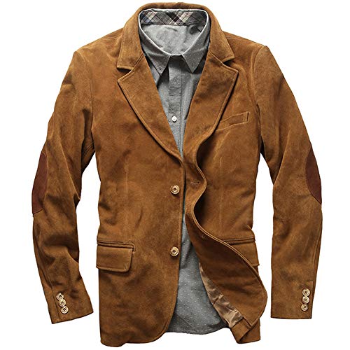 HWZZ Formal Men's Casual Blazer Windproof and Warm Leather Jacket Made of 100% Leather Material Suitable for Formal Events,Beige,XL