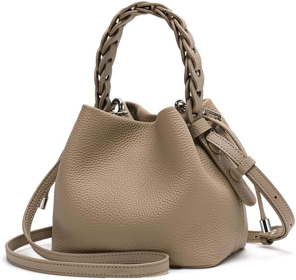 Genuine leather cowhide women's handbag, mini mobile phone cosmetic bucket shoulder/crossbody bag.