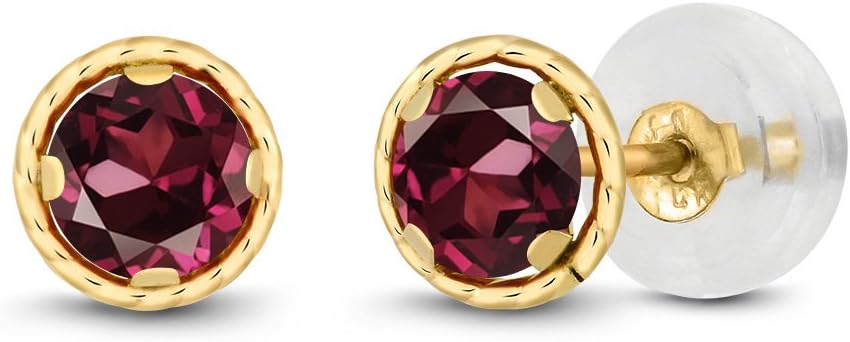 Gem Stone King 14K Yellow Gold Round Gemstone Birthstone Earrings | Round 4MM | Gold Stud Earrings For Women Men