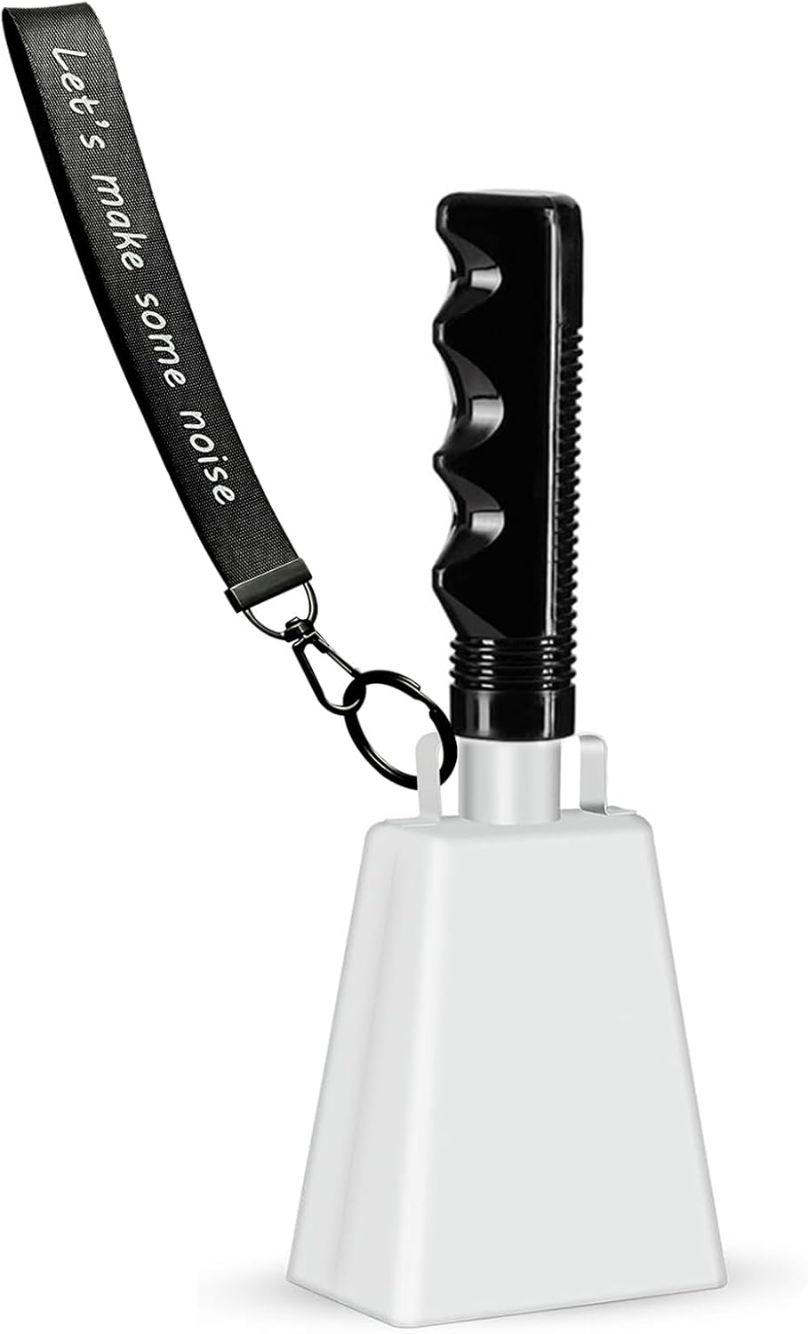 Cowbell Noise Makers with Handle and Wrist Strap – 8 Inch Loud Steel Cheering Cow Bells for Sporting Events, Football Games, Parties, Concerts & More (White) (2 Pack)