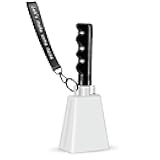 Cowbell Noise Makers with Handle and Wrist Strap – 8 Inch Loud Steel Cheering Cow Bells for Sporting Events, Football Games, Parties, Concerts & More (White)