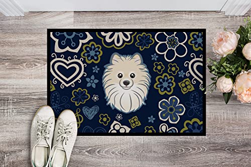 Caroline's Treasures BB5058JMAT Blue Flowers Pomeranian Doormat 24x36 Front Door Mat Indoor Outdoor Rugs for Entryway, Non Slip Washable Low Pile, 24H X 36W by Caroline's Treasures - Image 2