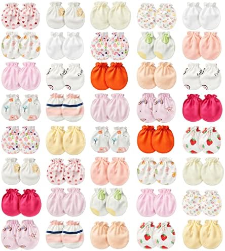 Newborn Baby Gloves Infant No Scratch Elastic Wrist Infant Soft Gloves Baby Mittens for 0-6 Months Baby Girls Boys (Lovely Style,40 Pairs)