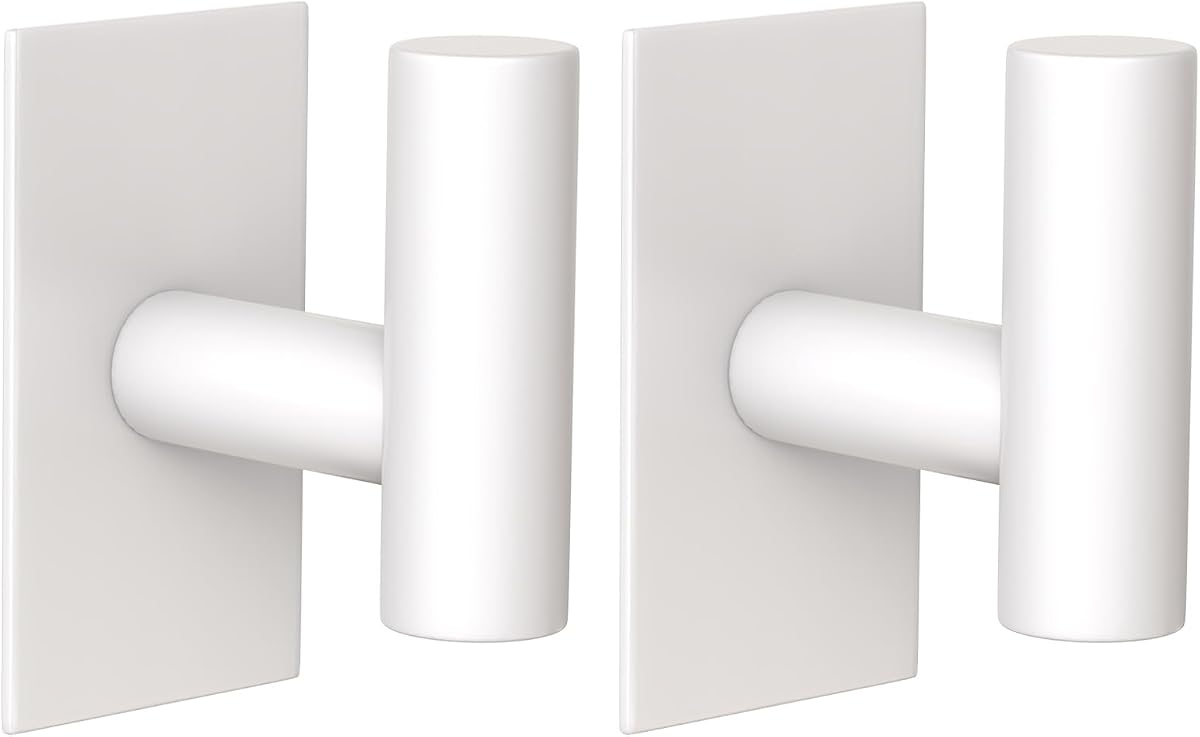Wall Towel Hooks, Heavy Duty Sticky Holder Waterproof Towel Hooks for Hanging Coat, Clothes, Closet Hook Wall Mount for Kitchen (White, 2 Pack)