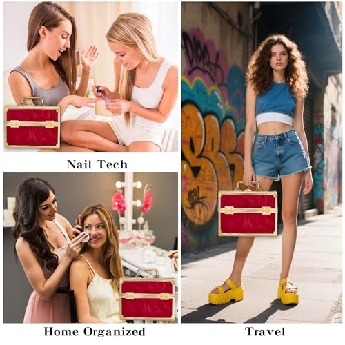 GALHUBIS Makeup Train Case, Portable Makeup Case with Mirror, 2-Trays Cosmetic Organizer Case,Nail Polish Organizer, Travel Makeup Box, Profesional for Salon Barber, Pattern Red by GALHUBIS - Image 5